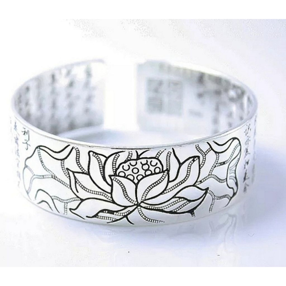 Large Lotus Flower Cuff Bracelet | 999‎ Pure Silver